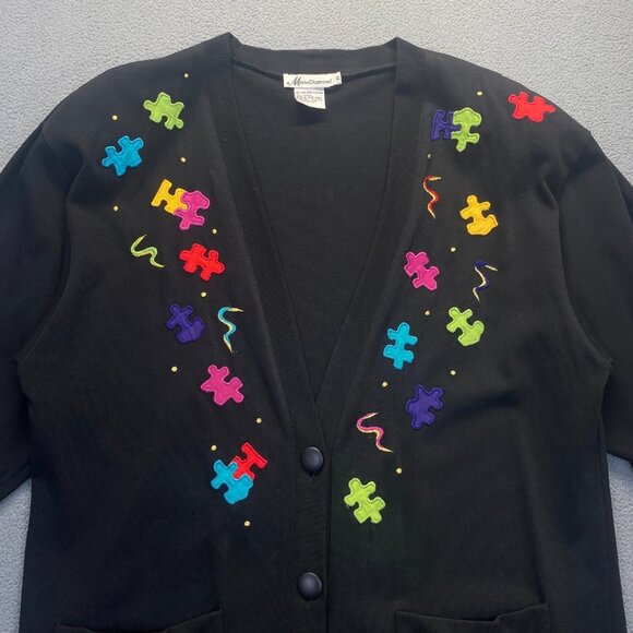 Marie Diamond Black Sweater Womens Size M  4 Buttons 2 Pockets,100% Cotton - Picture 9 of 10